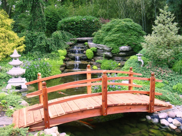 10 Foot Span Curved Double Rail Garden Bridge