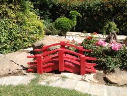 This Red Mini Asian styled Garden bridge with double curved rails comes in any size you would like.